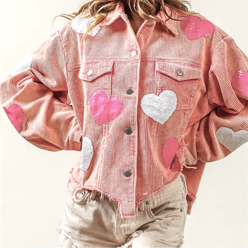 Live Show Listing Corduroy Blush Sequin Hearts Top Jacket